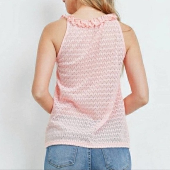Pink Ruffle Neckline Overlay Halter Style Tank Top - Picture 3 of 3